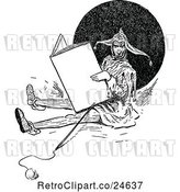 Vector Clip Art of Retro Jester Reading a Large Book by Prawny Vintage