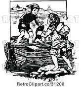 Vector Clip Art of Retro KChildren and Cat in a Boat by Prawny Vintage