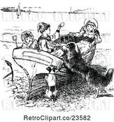 Vector Clip Art of Retro KChildren and Dogs Playing on a Boat in Dry Dock by Prawny Vintage