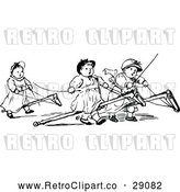 Vector Clip Art of Retro Kids on Stick Ponies by Prawny Vintage