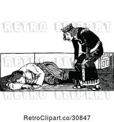 Vector Clip Art of Retro King Looking at a Guy on the Ground by Prawny Vintage