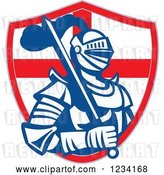 Vector Clip Art of Retro Knight in Full Armor, with a Sword and English Flag Shield 2 by Patrimonio