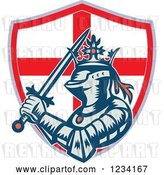Vector Clip Art of Retro Knight in Full Armor, with a Sword and English Flag Shield by Patrimonio