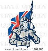 Vector Clip Art of Retro Knight in Metal Armour, Carrying a British Flag by Patrimonio