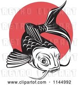Vector Clip Art of Retro Koi Fish over a Red Circle by Patrimonio