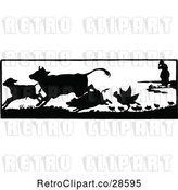 Vector Clip Art of Retro Lady and Running Farm Animals by Prawny Vintage