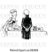 Vector Clip Art of Retro Lady Browsing a Salesmans Table by Prawny Vintage