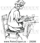 Vector Clip Art of Retro Lady Eating at a Table by Prawny Vintage