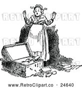 Vector Clip Art of Retro Lady Finding an Exciting Box of Goodies by Prawny Vintage
