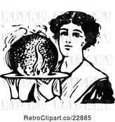 Vector Clip Art of Retro Lady Holding Christmas Plum Pudding by Prawny Vintage