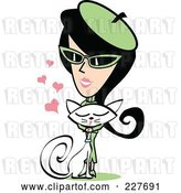 Vector Clip Art of Retro Lady in a Green Suit, Petting Her Cat by Andy Nortnik