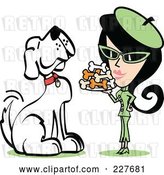 Vector Clip Art of Retro Lady in a Green Suit, Serving a Large Dog Biscuits by Andy Nortnik