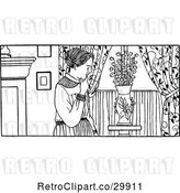 Vector Clip Art of Retro Lady Looking at a Vase by Prawny Vintage
