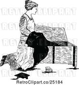 Vector Clip Art of Retro Lady Pulling a Graduation Gown from a Chest by Prawny Vintage