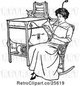 Vector Clip Art of Retro Lady Reading by an Antique Laundry Machine by Prawny Vintage