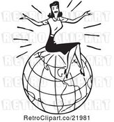 Vector Clip Art of Retro Lady Sitting on Top of a Globe by BestVector