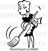 Vector Clip Art of Retro Lady Sweeping by Prawny Vintage