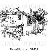 Vector Clip Art of Retro Lady Talking to Another Through a Cottage Window by Prawny Vintage