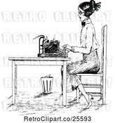 Vector Clip Art of Retro Lady Typing at a Desk by Prawny Vintage