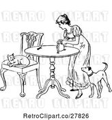 Vector Clip Art of Retro Lady with a Mouse Cat and Dog by Prawny Vintage