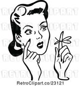 Vector Clip Art of Retro Lady with a Reminder Ribbon on a Finger by Prawny Vintage