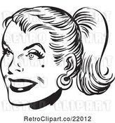 Vector Clip Art of Retro Lady's Face with Her Hair in a Pony Tail by BestVector