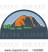 Vector Clip Art of Retro Landscape of Mountains in a Half Circle by Patrimonio