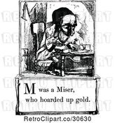 Vector Clip Art of Retro Letter Page with M Was a Miser Who Hoarded up Gold Text by Prawny Vintage
