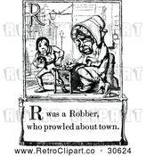 Vector Clip Art of Retro Letter Page with R Was a Robber Who Prowled About Town Text by Prawny Vintage