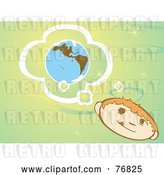 Vector Clip Art of Retro Little Boy Pondering About the Earth, on a Green Background by Xunantunich