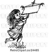 Vector Clip Art of Retro Little Girl Carrying a Sign by Prawny Vintage