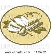 Vector Clip Art of Retro Loaf of Breadon a Cutting Board with a Knife by Patrimonio