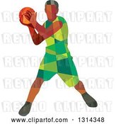 Vector Clip Art of Retro Low Poly Black Male Basketball Player Holding the Ball by Patrimonio