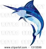 Vector Clip Art of Retro Low Poly Geometric Blue Marlin Fish Jumping and Facing Left by Patrimonio