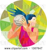 Vector Clip Art of Retro Low Poly Geometric Female Volleyball Player Rebounding in a Circle by Patrimonio