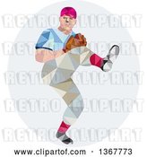 Vector Clip Art of Retro Low Poly Geometric Male Baseball Player Pitching in an Oval by Patrimonio