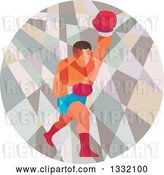 Vector Clip Art of Retro Low Poly Geometric Male Boxer Punching in a Circle by Patrimonio