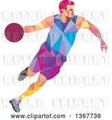 Vector Clip Art of Retro Low Poly White Male Basketball Player Dribbling by Patrimonio