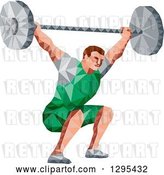 Vector Clip Art of Retro Low Poly White Male Bodybuilder Squatting with a Barbell by Patrimonio