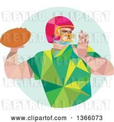 Vector Clip Art of Retro Low Polygon Style American Football Player Throwing over a Pastel Green Circle by Patrimonio