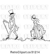 Vector Clip Art of Retro Maid Walking Behind a Guy by Prawny Vintage