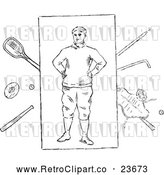 Vector Clip Art of Retro Male Athlete and Equipment by Prawny Vintage