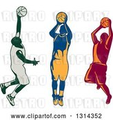Vector Clip Art of Retro Male Basketball Players Doing Jump Shots by Patrimonio