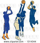 Vector Clip Art of Retro Male Basketball Players Shooting and Blocking by Patrimonio