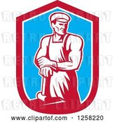 Vector Clip Art of Retro Male Blacksmith Guy with a Hammer in a Red White and Blue Shield by Patrimonio