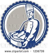 Vector Clip Art of Retro Male Chef Baker Carrying a Basket of Bread in a Circle by Patrimonio