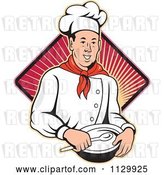 Vector Clip Art of Retro Male Chef Holding a Bowl and Spoon over a Ray Diamond by Patrimonio