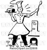 Vector Clip Art of Retro Male Chef Holding a Hot Meal by BestVector
