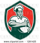 Vector Clip Art of Retro Male Chef Holding a Mixing Bowl in a Green White and Red Shield by Patrimonio