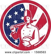Vector Clip Art of Retro Male Chef with a Plate and Rolling Pin in an American Flag Circle by Patrimonio